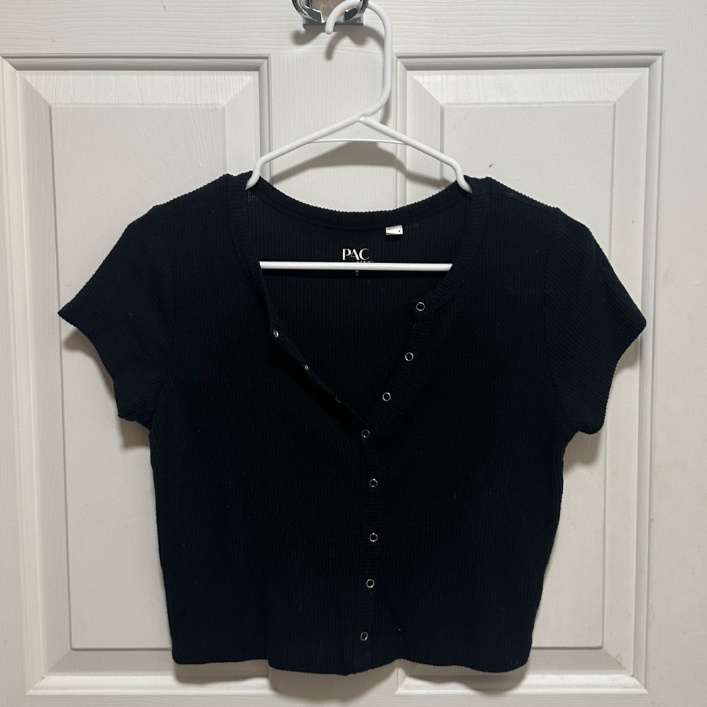 Pacsun Women's Black Button-Up Ribbed Top